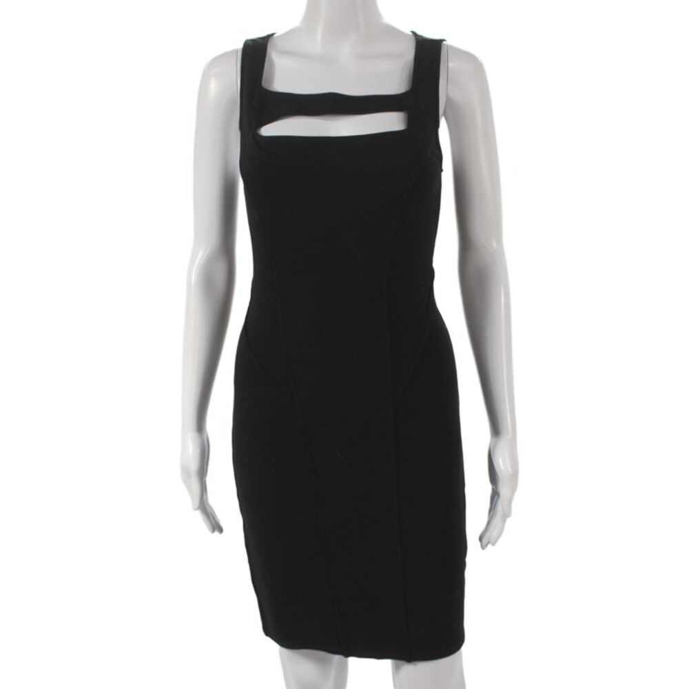 Helmut Women Sheath Dress Black Viscose Square Neck Sleeveless Short Size S